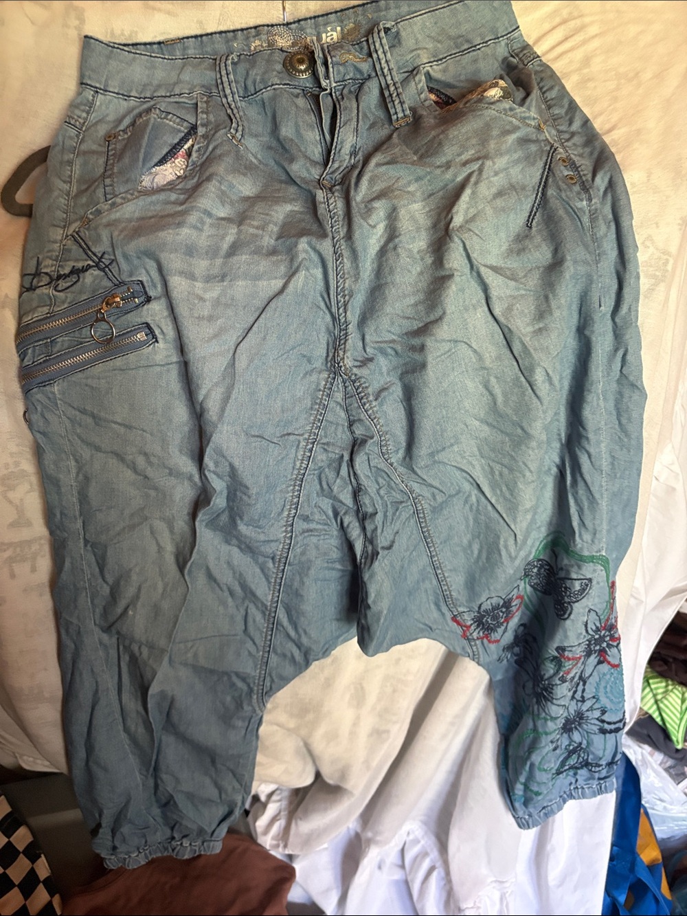 Desigual Light Blue Embroidered Track Pants